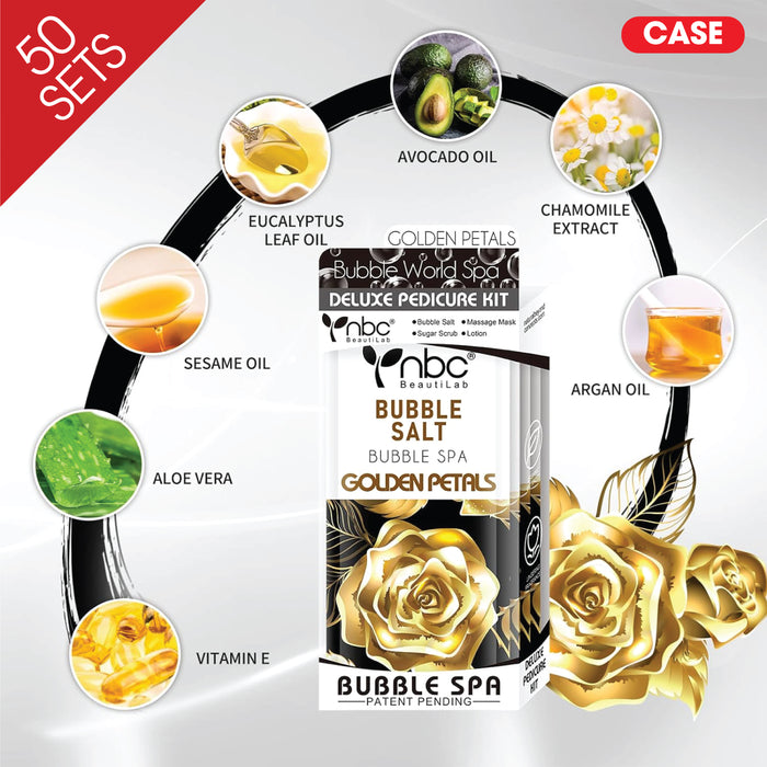 NBC BUBBLE Pedicure Kit 4 Step, CASE, GOLD PETALS (Pk: 50 pcs/case, 90 cases/pallet)