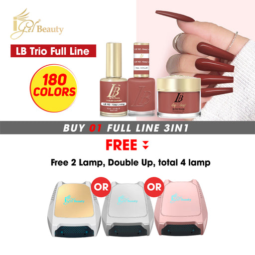 iGel Acrylic/Dipping Powder, LB Professional Collection, Full Line 180 Colors BUY 01 FULL LINE 3IN1 FREE 2 Lamp, Double Up, total 4 lamp