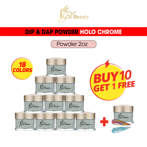 iGel Acrylic/Dipping Powder, Holographic Chrome Collection, Sample Tips, #01, From CD01 To CD18 iGel Acrylic/Dipping Powder, Holographic Chrome Collection, Sample Tips, #01, From CD01 To CD18