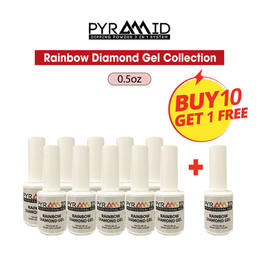 Pyramid Rainbow Diamond Gel Collection, 0.5oz, Full Line 18 Colors. Buy 10 Get 01 FREE