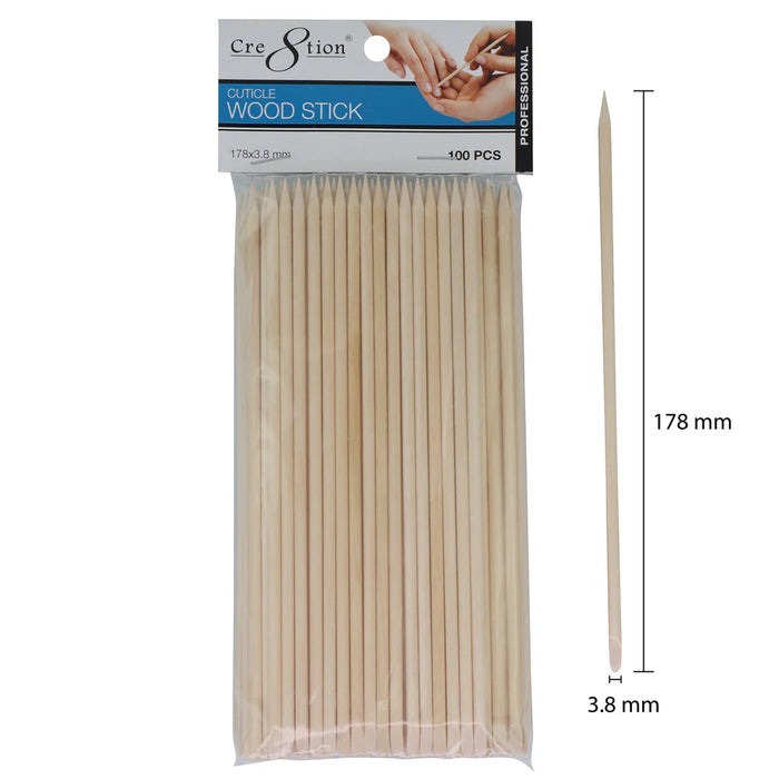 Cre8tion Orange Cuticle Wood Stick, 178x3.8mm, PACK (Pk: 100 pcs/pack, 100 packs/case)