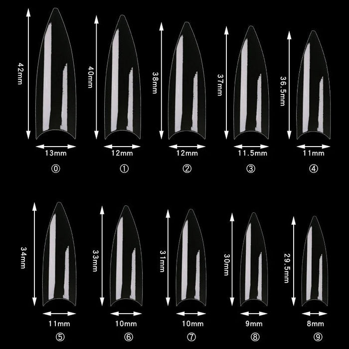 Airtouch Nail Tips Box, 06, CLEAR - WIDE STILETTO, 10 sizes/box, 50 pcs/size, 500pcs/box, 15205 (Packing: 100 boxes/case) OK1114VD