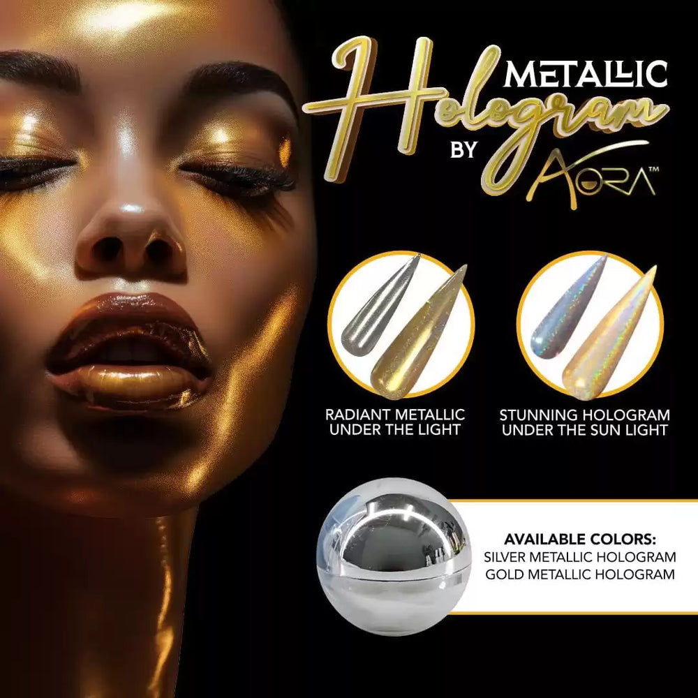 Aora Chrome Metallic Hologram Powder, Silver, 1g, SKU - 13569 (PK: 200pcs/case)
