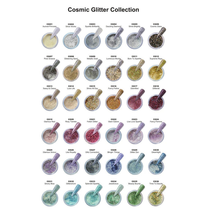 iGel Acrylic/Dipping Powder, Cosmic Glitter Collection, 2oz, Buy 01 Full Line Of 36 Colors (From CG01 To CG36) Free Sample Tips