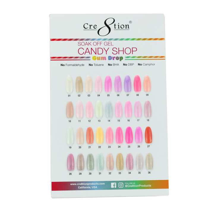 Cre8tion Candy Shop Gum Drop Gel Polish, Counter Foam Display Color Chart, 37060 KK0820