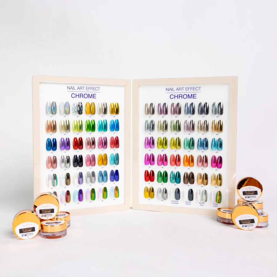 Cre8tion Acrylic Booklet - Nail Art Chrome, Crystal Chrome, White Pearl, White Silk & Pixie Dust (72 colors)