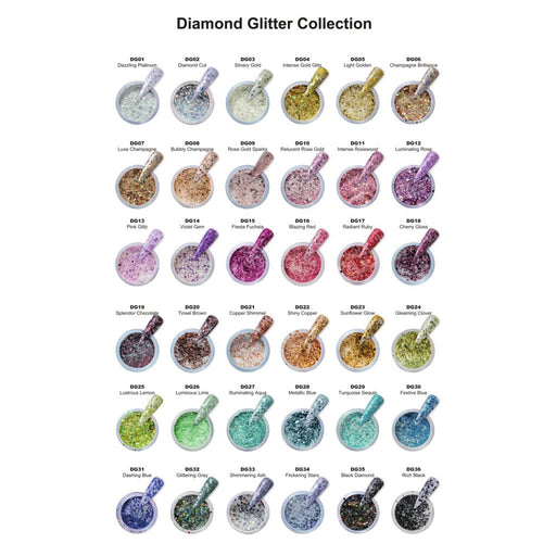 iGel Acrylic/Dipping Powder, Diamond Glitter Collection, 2oz,Buy 01 Full Line Of 36 Colors (From DG01 To DG36) Free Sample Tips