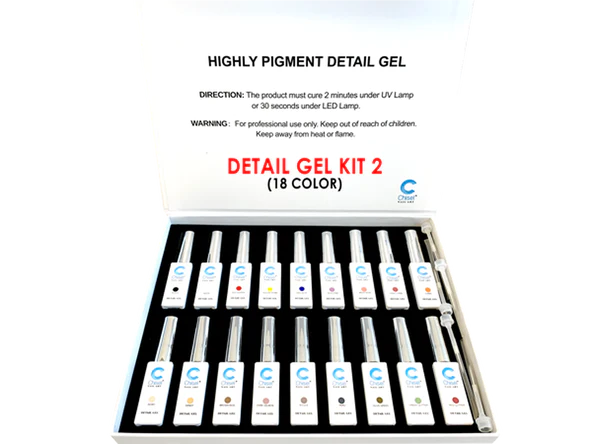 Chisel Detailing Nail Art Gel, 0.33oz, Kit #2, Full Line Of 18 Colors