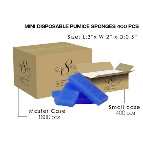 Cre8tion Disposable Mini Pumice Sponge, BLUE, MASTER CASE (Packing: 400 pcs/Inner Case, 4 Inner Cases / Master Case)