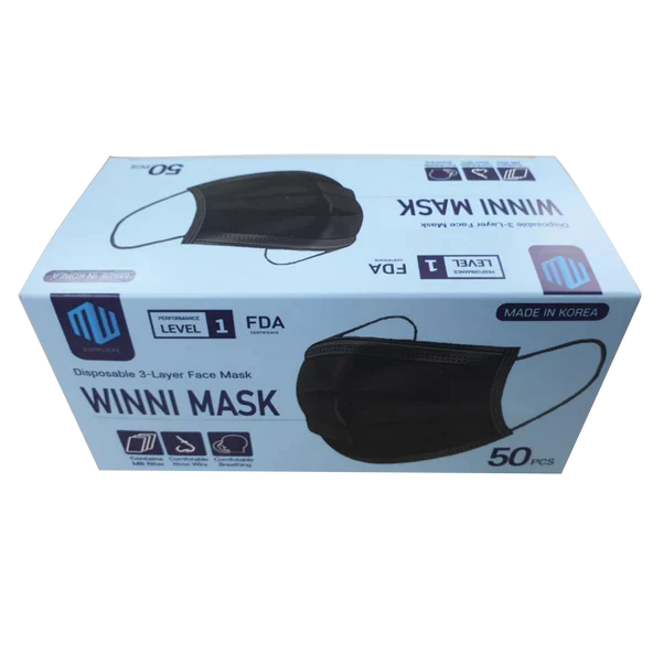 Winni Disposable Face Mask, Black, BOX