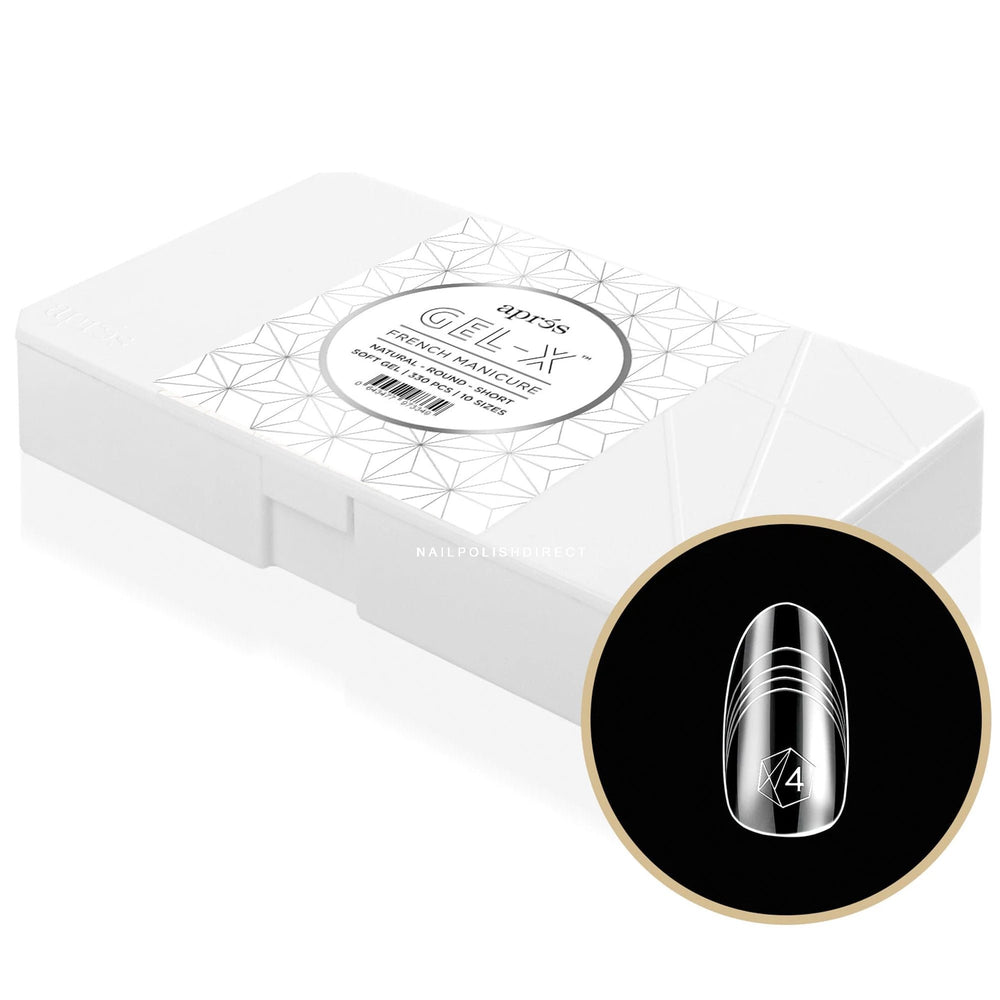 Apres French Manicure Gel-X Tips, Natural Round Short, Box of Tips, FM-NRS (Pk: 5 boxes/case)