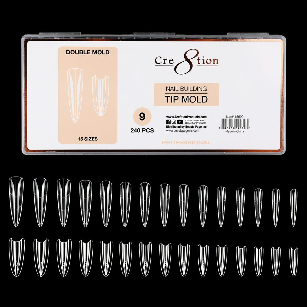 Cre8tion Nail Building - Tip Double Mold 9, Sizes 15, BOX (Pk: 240 pcs/box)
