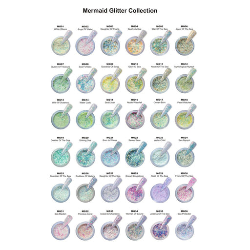 iGel Acrylic/Dipping Powder, Mermaid Glitter Collection, 2oz, Buy 01 Full Line Of 36 Colors (From MG01 To MG36) Free Sample Tips