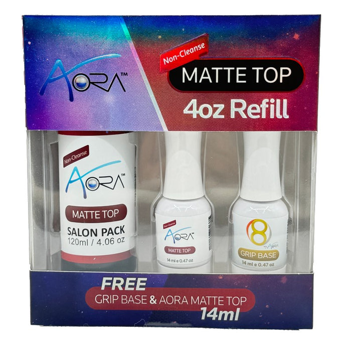Aora Matte Top Coat, Non-Cleanse, Refill 4oz (PK: 50pcs/case)