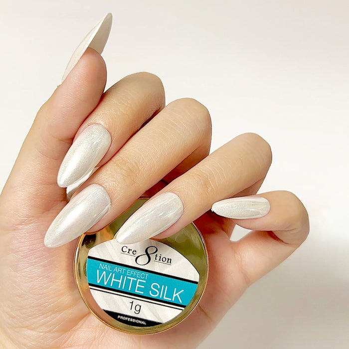 Cre8tion Nail Art, WHITE SILK, 0.5g, 1101-Cre8tion Nail Art 01g - WHITE SILK Effect (Pk: 6 jars/pack)